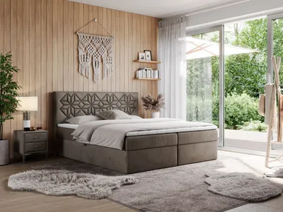 Produktbild von MKS MEBLE Boxspringbett 180x200 mit Matratze H4 und Bettkasten, Doppelbett Bett mit Stauraum und Topper, Polsterbett 180x200 mit Kopfteil - Leila - Braun Velvet - H4