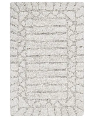 Produktbild von BELIANI Badematte Hellbeige Baumwolle 60 x 90 cm Rechteckig Einfarbig mit Geometrischem Muster Modern Flauschig Badteppich Bodenmatte Badezimmer