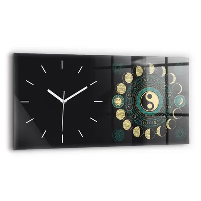 Produktbild von Wallfluent Wanduhr – Stilles Quarzuhrwerk - Uhr Dekoration Wohnzimmer Schlafzimmer Küche - Zifferblatt mit Strichen - weiße Zeiger - 60x30 cm - Mondphasen