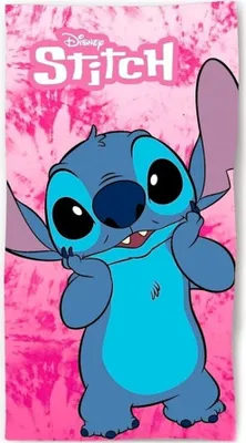 A cartoon character named Stitch from Disney's Lilo & Stitch is depicted against a pink tie-dye background. The Disney logo and the word "Stitch" are visible at the top of the image.