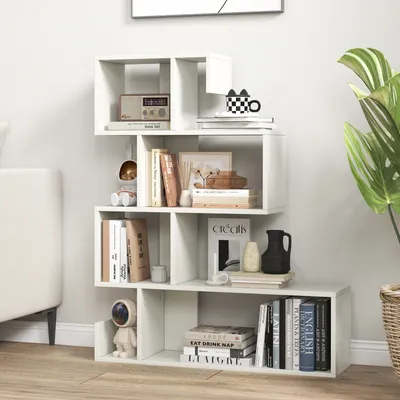 Produktbild von GOPLUS S-förmiges Bücherregal mit 5 Ebenen, Stufenregal mit offener Rückseite, Standregal Aufbewahrungsregal Treppenregal für Arbeitszimmer & Wohnzimmer, 80 x 22 x 100 cm (Weiß)