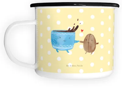 Produktbild von Mr. & Mrs. Panda Teetasse Kaffee Bohne - Gelb Pastell - Geschenk, Emaille Tasse, Lustige Sprüche, großer becher, Genuss, Camping, Glück, Zufriedenheit, Pott, Kaffeebohne