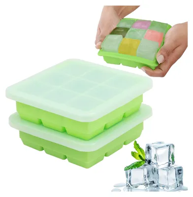 Obrázok produktu pre Belle Vous 2 ks zásobník na kocky ľadu s viečkom Transparentný na zmrazovanie detskej stravy - Forma na kocky ľadu 9x30 ml - Silikónová dóza na kocky ľadu Stohovateľná pre