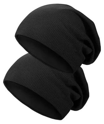 Produktbild von Beanie Mütze Damen Herren Uni Slouch Beanie Elastisch Schwarz 2er-Set