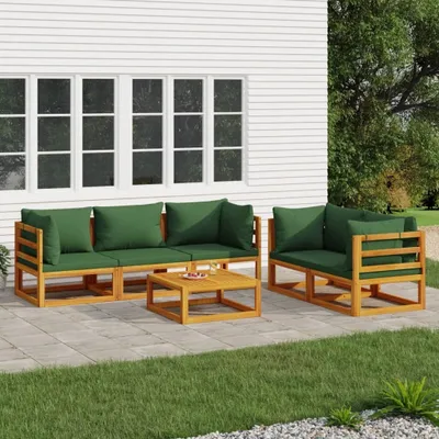 Produktbild von 6-tlg. Garten-Lounge-Set mit Grünen Kissen Massivholz , Gartenmöbel-Sets Design 2024