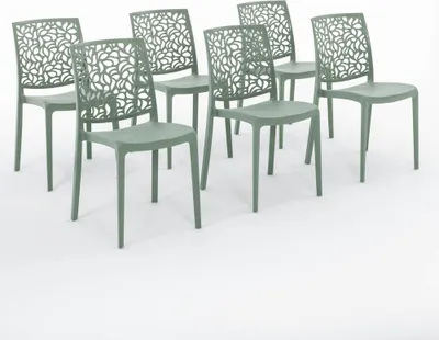 Immagine prodotto di set di 6 sedie impilabili in polipropilene con fibre di vetro per uso esterno e giardino, bar e ristorante, cucina design moderno - ANNA - verde salvia