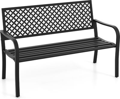 Zahradní lavička COSTWAY kovová do 300 kg, odolná proti povětrnostním vlivům, pro 2-3 osoby, lavička do parku s opěradlem a područkou, 127x62x86cm černá