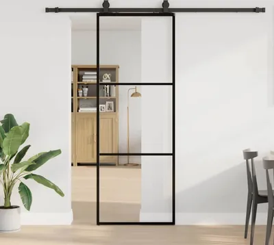 Produktbild von "2026 Promotion" Schiebetür mit Beschlag Schwarz 76x205 cm ESG-Glas - Zimmertüren CC19947
