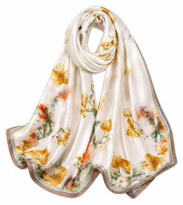 Produktbild von Seidenschal Damen Blume Blätter Druck 33,5 x 70,5 Inch