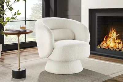 Produktbild von riess-ambiente Drehbarer Design Sessel BOSSA NOVA weiß Bouclé Lesesessel Relaxsessel Polstersessel