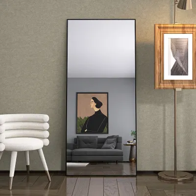 Immagine prodotto di Fortuna Lai specchio da terra 180x80cm, specchio rettangolare a figura intera con cornice in metallo nero, specchio HD per spogliatoio o soggiorno