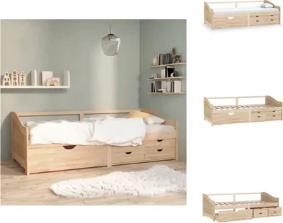 Produktbild von vidaXL Tagesbett 3-Sitzer mit Schubladen Massivholz Kiefer 90x200 cm - Betten & Bettgestelle