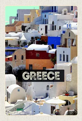 Produktbild von vianmo Holzschild 30x20 cm Greece Griechenland Häuser Bildmotiv Reisemotiv Abenteuer Reisen
