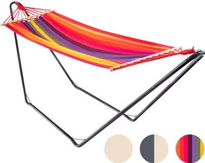 Produktbild von Garten-Hängematte mit Gestell & Spreizstäben - Baumwolle - brasilianischer Stil - bunt