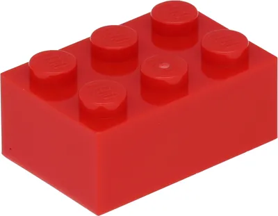 A single red LEGO brick on a white background.