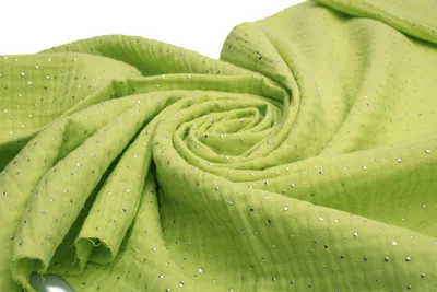 Produktbild von Baumwoll Musselin Stoff mit silbernen Punkten, Double Gauze, Doppelgaze, Limette 50 x 130 cm