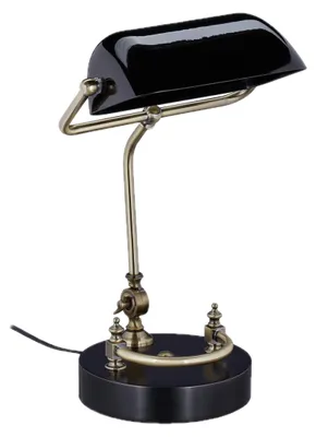 Zdjęcie produktu dla Lampa biurkowa Relaxdays, szklany klosz, drewniana podstawa, regulowana lampa biblioteczna, oprawka E27, lampa biurkowa w stylu retro, czarna