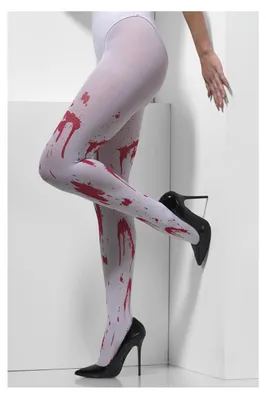 Produktbild von Weiße Strumpfhose mit roten Blutspritzer als Zubehör für dein Halloween Kostüm