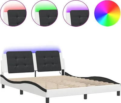 Produktbild von vidaXL Bettgestell mit LED ohne Matratze "Zadar" Weiß und Schwarz 160x200 cm