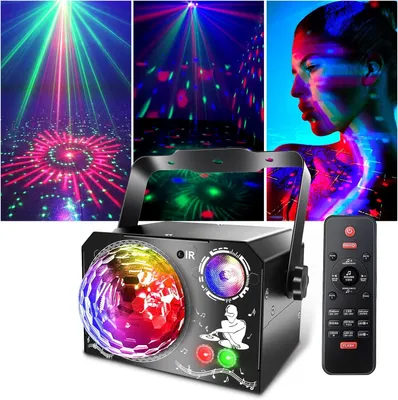 Produktbild von 4 in 1 Discokugel, Discolicht Partylicht 65 Muster,RGB UV Stroboskop, Sprachsteuerte Party Lampe mit 2M USB für Party Fest Klub Halloween Weihnachten