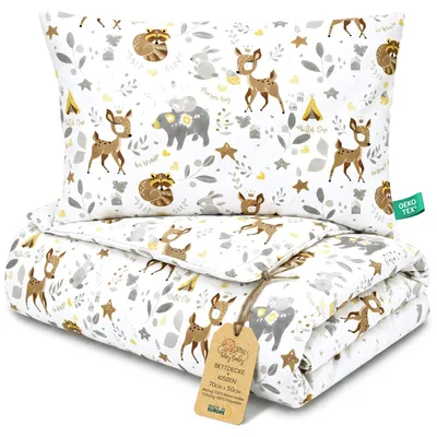 Produktbild von Kinderbettdecke ohne Bezug 50x70 cm Baumwolle Set mit Kissen Kinderdecke Hirsch