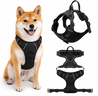 Produktbild von Hundegeschirr Ohne Zug, Verstellbares Hundebrustgeschirr mit Griff und Reflexstreifen, Atmungsaktiv Gepolstert, Anti-Zug Hundegeschirr, Schwarz M