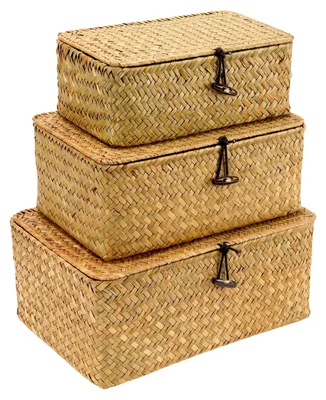 Produktbild von Set von 3 Seegras-Aufbewahrungskörben mit Deckel