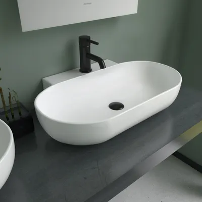 Produktbild von Alpenberger Gäste WC Waschbecken Bad Waschtisch | Aufsatzwaschbecken Oval | Hängewaschbecken mit Hahnloch | Aufsatzbecken mit Nano | Moderne Waschplätze | Bathroom Sink (WB-546)