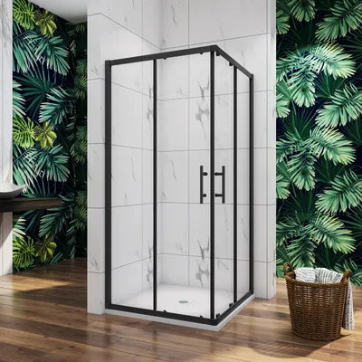Produktbild von Duschspa 80x80x195cm Eckig Duschkabinen Schiebetür schwarze Duschabtrennung Sicherheitsglas Dusche Eckeinstieg