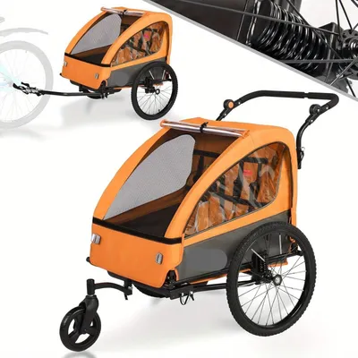 Zdjęcie produktu dla Przyczepka rowerowa dla dzieci - Koszyk rowerowy - Wózek do joggingu - Wózek na zakupy - Wózek dziecięcy - Koła obrotowe o 360°