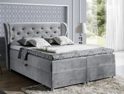 Produktbild von Boxspringbett 180x200 PADMA – Grau + GRATIS Topper