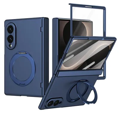 Obrázek produktu pro Pouzdro pro Samsung Galaxy Z Fold 8 otočným stojánkem, ochranou pantu a ochrannou fólií na displej, odolný ochranný kryt Modrá