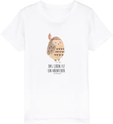 Produktbild von Mr. & Mrs. Panda Kleinkinder T-Shirt Eule Federschmuck 7-8 Jahre (122/128) - Weiß - Geschenk, Dekoration, mutig, Organic Kinder, Teenager, Kindershirt, Shirt, Owl, Jungen