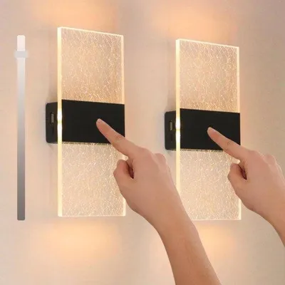 Obrázok produktu pre LED nástenná lampa – dotykové ovládanie – nabíjateľná cez USB – sada 2 ks – čierna