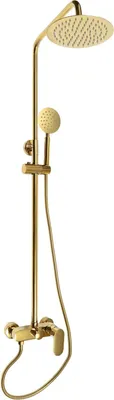 Produktbild von Duschsystem - Wandmontierte Duschsäule - Einhebelmischer - Regendusche - 3 Strahlarten - Höhenverstellbar - Runder Duschkopf - Gold