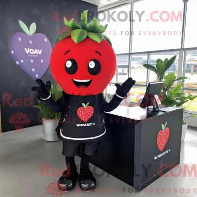 Produktbild von Maskottchenkostüm REDBROKOLY Schwarze Erdbeere mit T-Shirt mit V-Ausschnitt und Ohrringen
