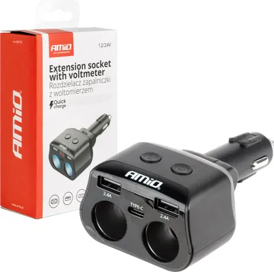 Produktbild von Mehrfachadapter Zigarettenanzünder 2x USB 1x USB-C Voltmeter 12/24V AMIO-04173