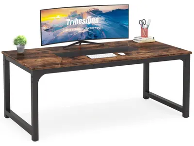 Image de Bureau, bureau d'ordinateur, 180 x 90 x 77 cm, couleur marron rustique, table de travail, bureau