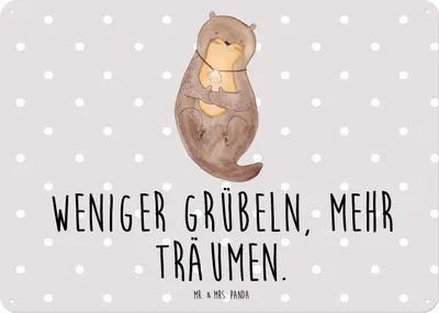 Produktbild von Mr. & Mrs. Panda tafel Otter Muschel DIN A5 - Grau Pastell - Geschenk, Blechtafel, Blechschild, Wandbild, Seeotter, wandtafel, Schild, Träumen, Optimistisch, Medaillon