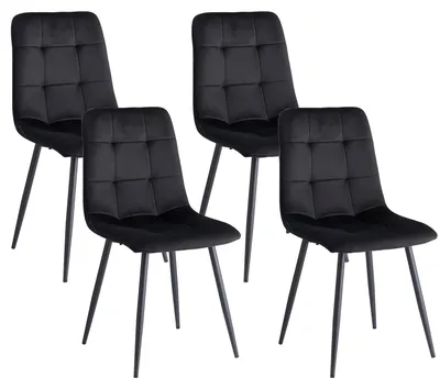 Produktbild von Esszimmerstühle - 4er-Set - Moderner minimalistischer Stil - Gepolsterte Sitzflächen - Samtbezug - Metallgestell - Schwarz