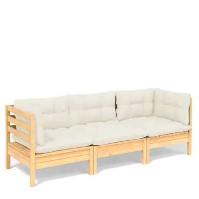Produktbild von vidaXL 3-Sitzer-Gartensofa mit Creme Kissen Massivholz Kiefer