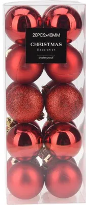 Zdjęcie produktu dla Zestaw 20 świątecznych ozdób na choinkę, średnica 4 cm – czerwone, H&L