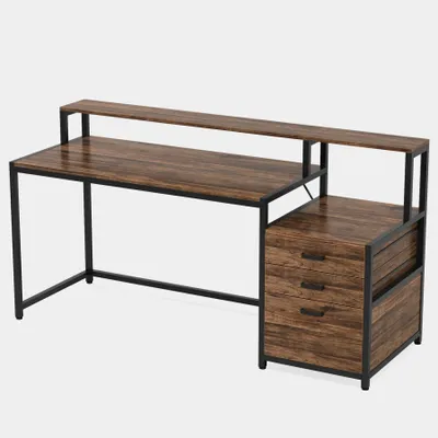 Immagine prodotto di Scrivania per computer - Scrivania - Postazione di lavoro - Scrivania con spazio contenitivo - Ergonomica - In legno di betulla con struttura in metallo