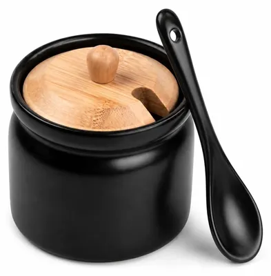 Zdjęcie produktu dla Pojemnik na cukier z porcelany, z pokrywką i łyżeczką