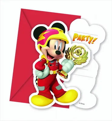Produktbild von Einladungen mit Mickey Mouse roten Umschlag 6 Stück