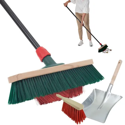 Produktbild von Novaliv Gartenbesen mit Stiel V-Borsten 40 cm Elaston Borsten inkl. Kehrgarnitur schwarz bestehend aus Kehrblech und Handfeger Terassenbesen Hofbesen Stallbesen Kehrbesen Outdoor broom