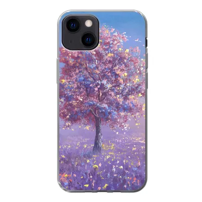 Produktbild von MuchoWow® Handyhülle Schutzhülle Hülle für iPhone 13 Baum - Sommer - Rosa Silikon Softcase Handy Hülle - Karteninhaber