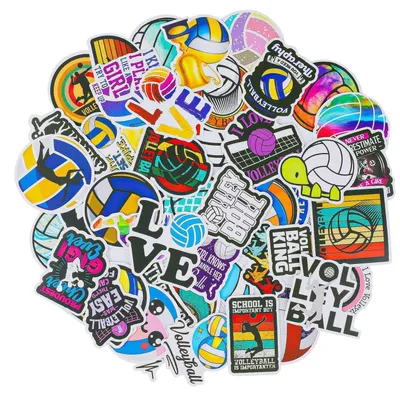 Immagine prodotto di Set di adesivi per pallavolo, 50 pezzi, impermeabili, in vinile, adatti per laptop, valigie, skateboard
