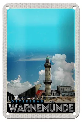 Produktbild von Blechschild Reise 12x18cm Ostseebad Warnemünde Leuchtturm Strand Schild