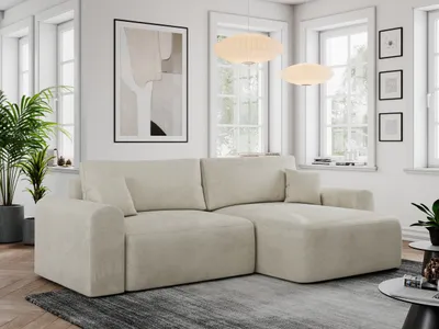 Produktbild von MKS MEBLE Sofa L-Form, Ecksofa mit Schlaffunktion, Wohnlandschaft L-Form mit Kissen, Couch L-Form - Nelson - Beige Velvet